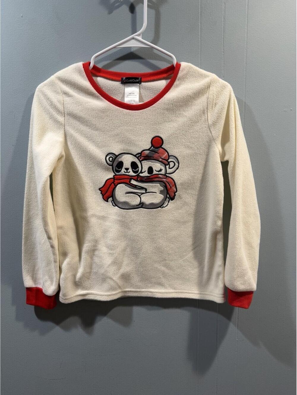 Girls CuddlDuds Sleepwear Top Size Large (10-12) Fleece Beige Red